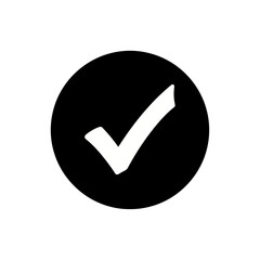 Poster - A white check mark is displayed inside a black circle isolated on white background