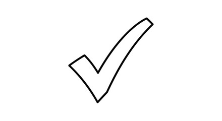 Poster - A black outline of a check mark, isolated on white background, symbolizes approval and successful completion