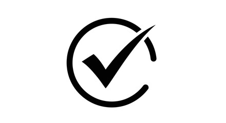 Poster - A black check mark is enclosed in a circle, isolated on white background, representing approval and validation