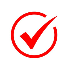 Poster - A red check mark inside a red circle signifies approval and validation, isolated on white background