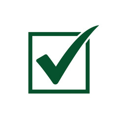 Poster - A green check mark inside a square box signifies approval and success, isolated on white background