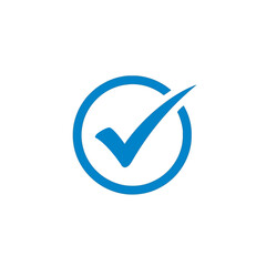 Poster - A blue check mark inside a circle isolated on white background indicates approval and confirmation