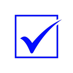 Poster - A blue check mark inside a square box, isolated on white background, signifies approval and confirmation