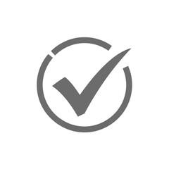Poster - A gray check mark inside a circle, isolated on white background, signifies approval and confirmation