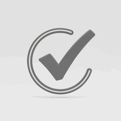 Poster - A gray check mark inside a circle isolated on white background signifies approval and validation