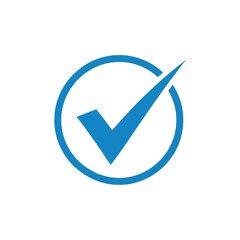 Poster - A blue circle contains a blue check mark, isolated on white background, representing approval and confirmation