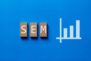Poster - There is wood block with the word SEM. It is an abbreviation for Search Engine Marketing as eye-catching image.