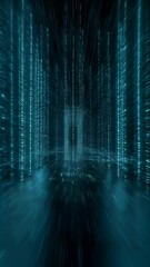 Aufkleber - Abstract visualization of a tunnel portal infused with glowing matrix code presenting an immersive virtual atmosphere. The blend of light trails and rapid movement highlights the cuttingedge