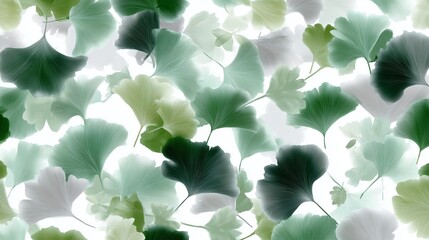 Poster - Nature-inspired pattern featuring ginkgo biloba leaves in various shades of green on a light background