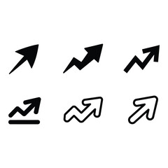 Poster - Collection of Six Bold Black Upward Trending Arrow Icons Growth Success Progress Positive Modern Minimalist Style