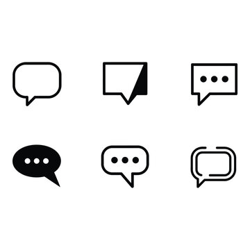 Collection of Six Bold Black Speech Bubble Icons Minimalist Communication Symbols for Web and App Design