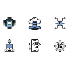 Poster - Modern AI Technology Icons Cloud Computing Microchip Smart Device Artificial Intelligence System Data Processing Gear