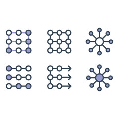 Poster - Modern Network Connection Icons Grid Linear and Starburst Designs in Blue and White