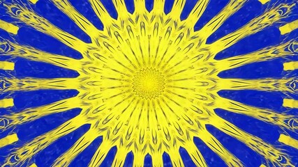 Poster - A mesmerizing abstract mandala pattern with vibrant blue and yellow hues creates a captivating and decorative background, blending geometric shapes and floral elements