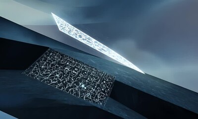 Wall Mural - Abstract Blue Crystalline Background with Glowing Geometric Shapes