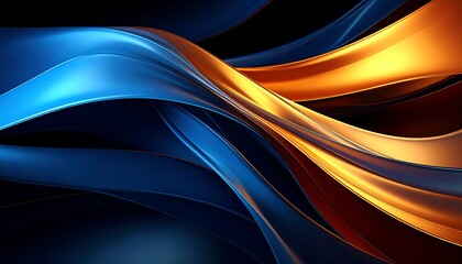 Poster - Abstract Flowing Shapes Blue and Gold Background