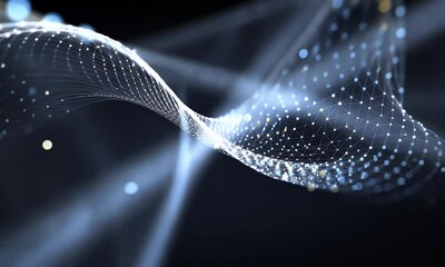 Wall Mural - Abstract Glowing Network Wave with Blue and Gold Particles