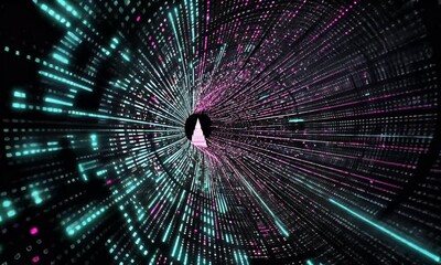 Sticker - Abstract Pink And Cyan Glowing Data Stream Tunnel