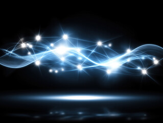 Fototapete - Illuminating abstract light waves with sparkling effects in a dark setting