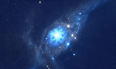 Wall Mural - Glowing Blue Nebula in Dark Space