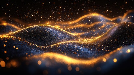 Fototapete - Abstract golden and blue particle waves