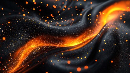 Fototapete - Dark fabric with fiery, glowing particles