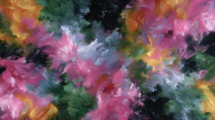 Poster - Vibrant abstract artwork featuring colorful swirls and dynamic shapes in shades of pink, green, yellow, and blue in an artistic display