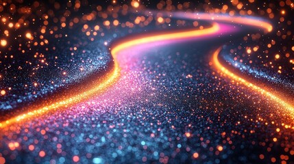 Fototapete - Abstract glowing path of light through glittering particles