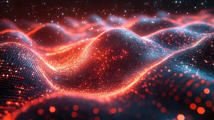 Fototapete - Abstract glowing particles form dynamic waves