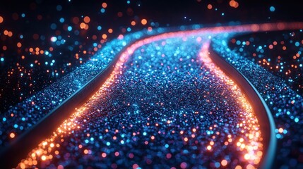 Fototapete - Glowing particles path through space