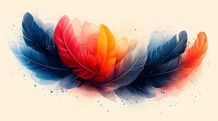 Poster - A visually striking arrangement of layered colorful feathers in a circular pattern showcasing soft gradients and symmetrical design elements