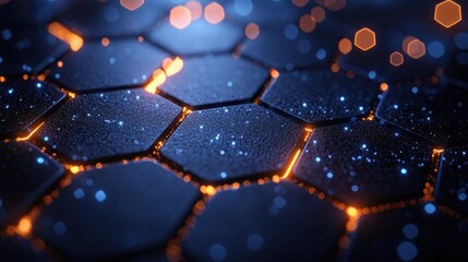 Fototapete - Hexagonal, glowing, technological surface