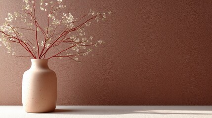 Poster - Decorative vase with delicate branches enhances minimalist interior design in a soft, warm-toned setting
