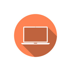 Fototapete - Laptop icon with long shadow. Modern computer device for digital work and internet symbol