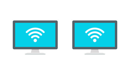 Fototapete - Flat computer monitor with WiFi icon. Internet connection and wireless network symbol