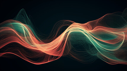 Aufkleber - Abstract flowing lines of orange and teal create a dynamic wave pattern against a dark background, an eye-catching modern design.