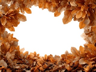 Wall Mural - Brown autumn leaves create a frame with a white space for seasonal greetings or promotional background use.