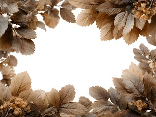 Wall Mural - Delicate brown leaves and tiny flowers frame a bright white space, creating a natural and elegant border.