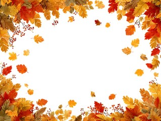Wall Mural - A vibrant frame of colorful autumn leaves creates a beautiful and inviting seasonal background design element.