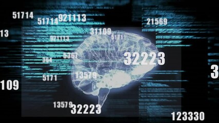 Aufkleber - Opening with wireframe brain materializing while data overlays swirling teal-blue code showing data