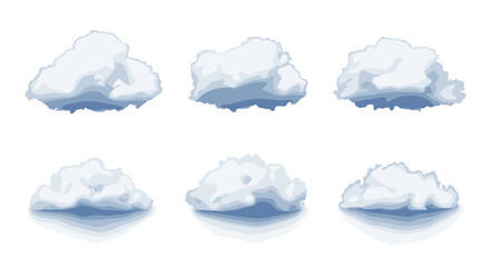 Poster - Illustration of six fluffy white clouds arranged in two rows against a white background scene view