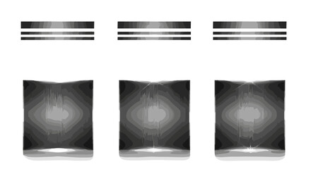 Fototapete - Three sets of horizontal gray lines above three gray vertical rectangular shapes on white background
