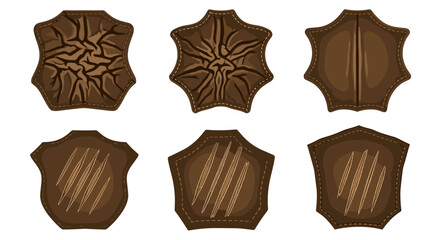 Fototapete - Collection of six brown leather patches with varying textures and shapes arranged on a white background