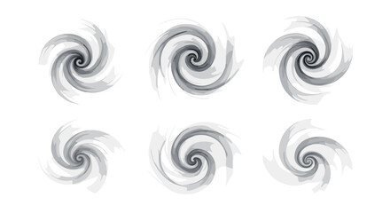 Fototapete - Collection of six abstract gray and white spiral shapes arranged in a grid pattern on white background