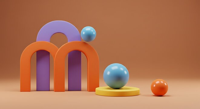 Colorful geometric shapes create a modern abstract 3d rendered composition