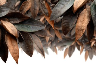 Wall Mural - Beautiful autumn leaves with vibrant color hues create a natural seasonal border on a white background.