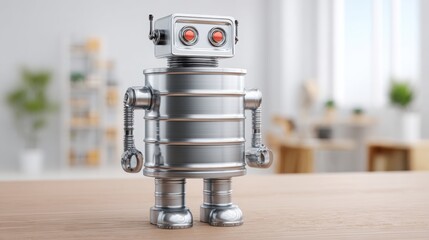 Poster - Robot positioned on a table indicating the coordination of commodity flow in a fun and innovative technological scene
