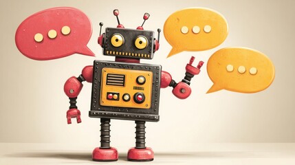 Poster - Robot with a speech bubble indicating interaction and communication in the field of cryptocurrency sentiment analysis