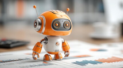 Poster - Robot on a table performing an automated business audit demonstrating advanced technology in business analysis