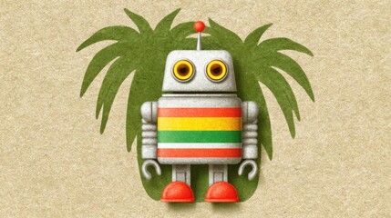 Poster - Robot with a flag symbolizing workforce coordination and human resource management in an ai-driven environment